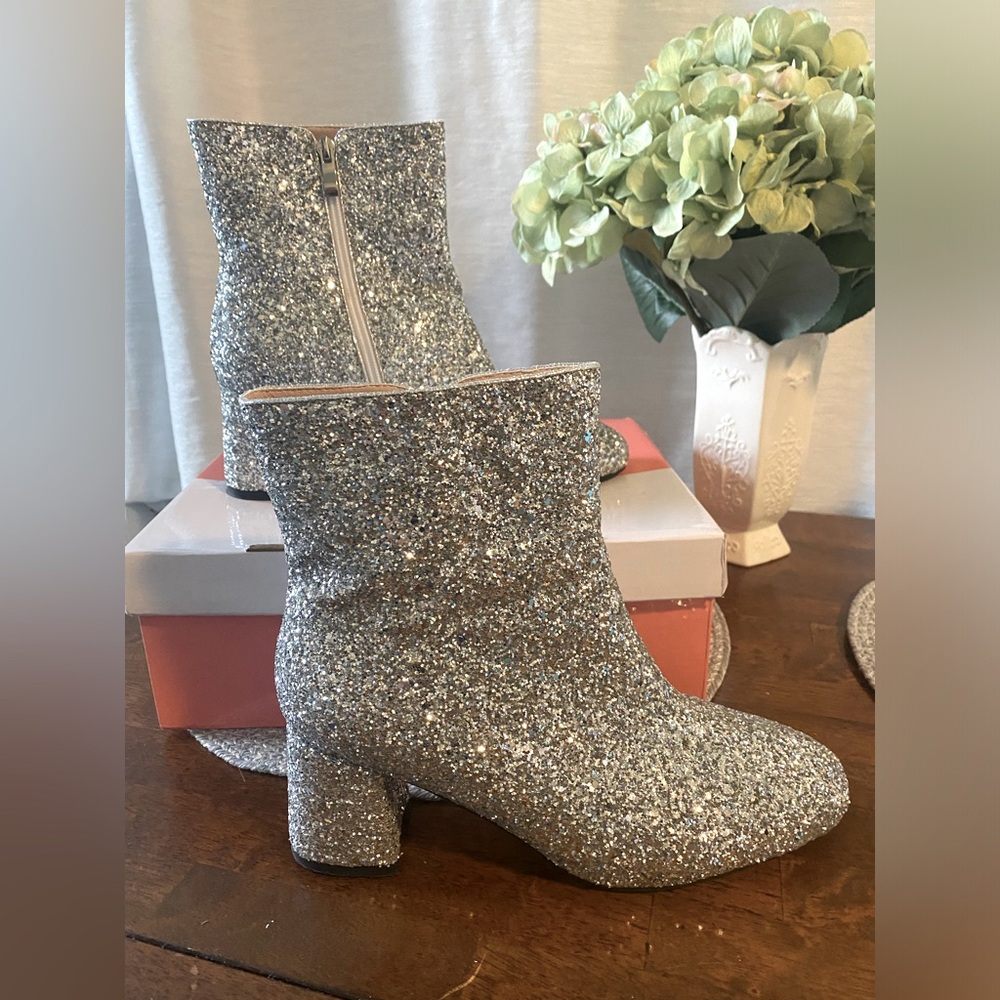 NWT - Women's Sequin Glitter Ankle Boots Chunky Heels Sparkly Booties - Picture 6 of 6